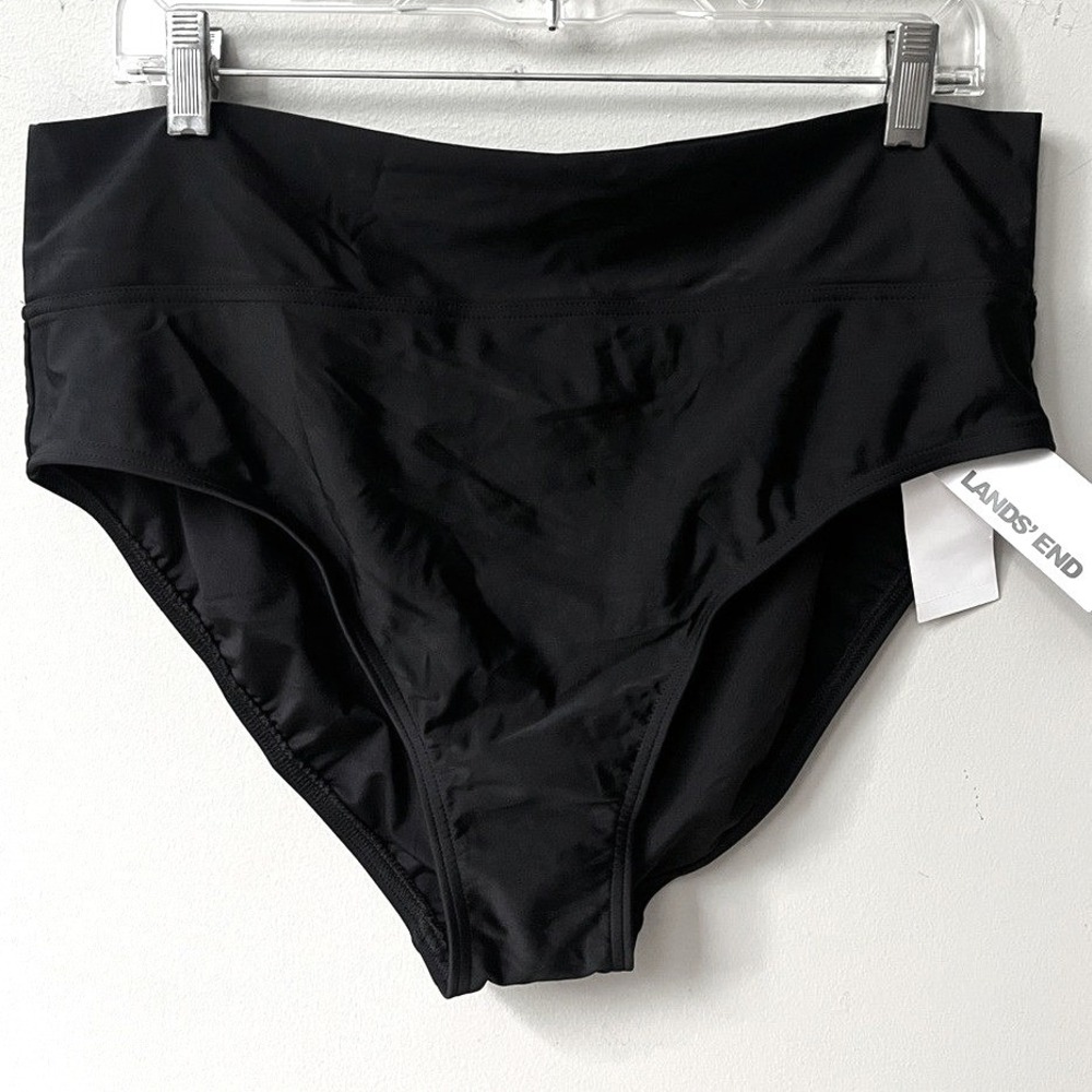 Lands End Tummy Control High Waist Bikini Bottom Black Womens Large NWT UPF 50